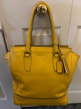 Coach Yellow Leather Tote with Tassel Charm